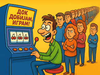 Čovjek igra na automat za sok dok ljudi čekaju